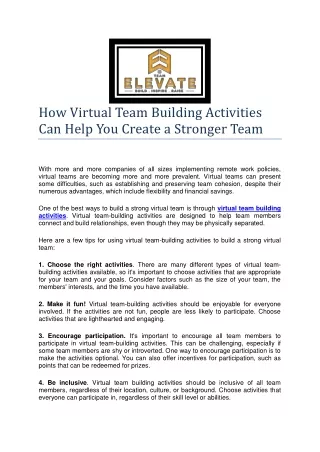 How Virtual Team Building Activities Can Help You Create a Stronger Team
