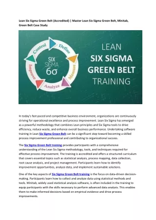 Lean Six Sigma Green Belt (Accredited) Master Lean Six Sigma Green Belt, Minitab, Green Belt Case Study