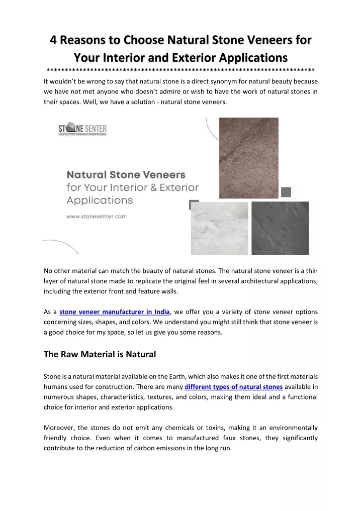 4 reasons to choose natural stone veneers