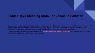 Sleeping Suits For Ladies In Pakistan