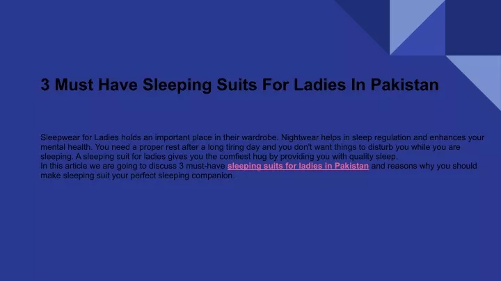 3 must have sleeping suits for ladies in pakistan