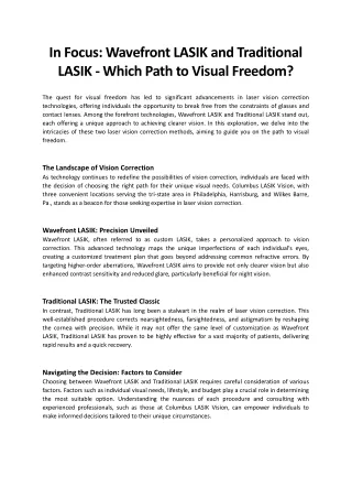 in focus wavefront lasik and traditional lasik