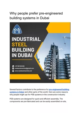 Why people prefer pre-engineered building systems in Dubai