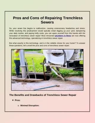 Pros and Cons of Repairing Trenchless Sewers