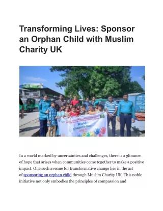 Transforming Lives Sponsor an Orphan Child with Muslim Charity UK