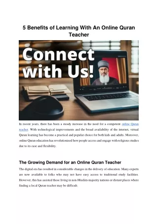 5 Benefits of Learning With An Online Quran Teacher