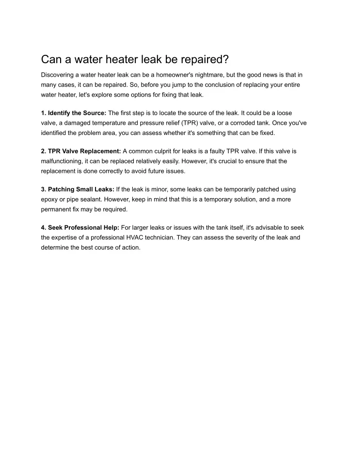 can a water heater leak be repaired