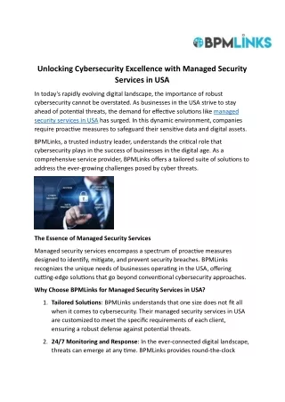 Unlocking Cybersecurity Excellence with Managed Security Services in USA
