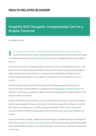 Knaphill's OCD Therapists: Compassionate Care for a Brighter Tomorrow