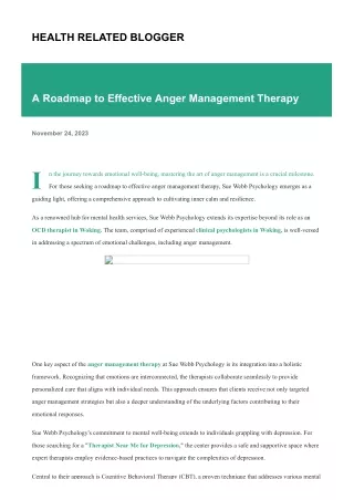 A Roadmap to Effective Anger Management Therapy