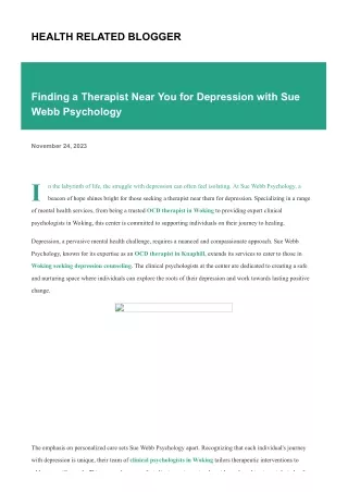 Finding a Therapist Near You for Depression with Sue Webb Psychology