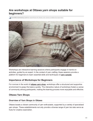 Yarn Workshops in Ottawa: Crafting Confidence for Beginners