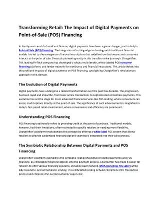 Transforming Retail The Impact of Digital Payments on Point-of-Sale (POS) Financing