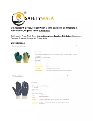 Cut resistant gloves, Finger Pinch Guard Suppliers and Dealers in Ahmedabad, Gujarat, India- Safetywala(pdf)