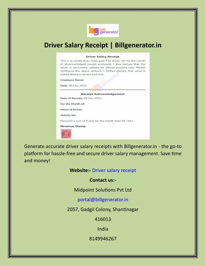 driver salary receipt billgenerator in