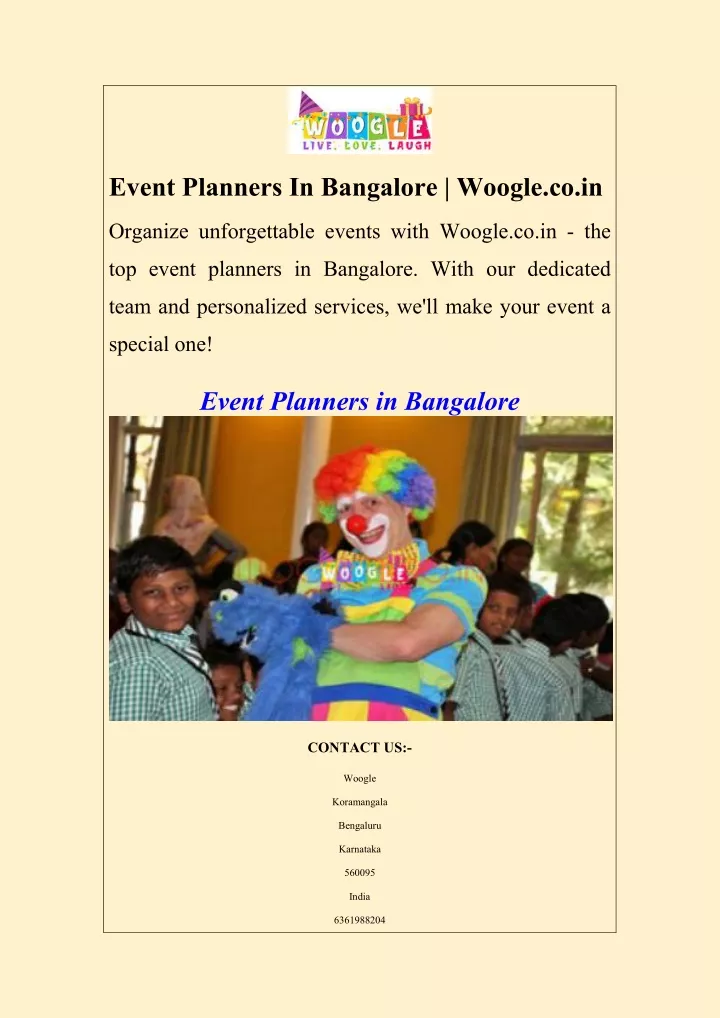 event planners in bangalore woogle co in