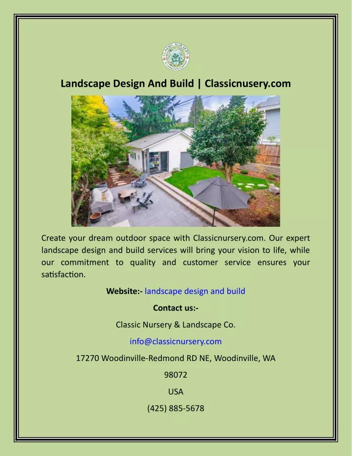 landscape design and build classicnusery com