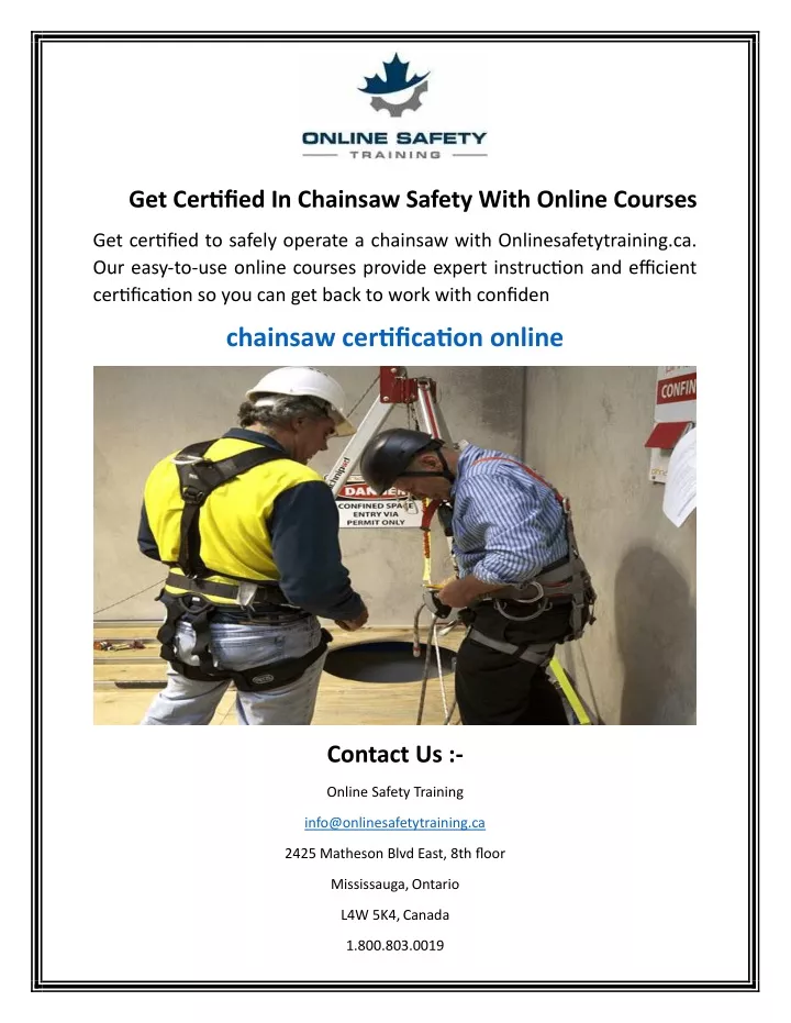 get certified in chainsaw safety with online
