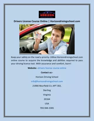 Drivers License Course Online  Horizondrivingschool