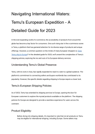 Navigating International Waters: Temu's European Expedition - A Detailed Guide f