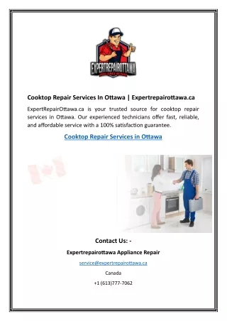 Cooktop Repair Services In Ottawa  Expertrepairottawa.ca