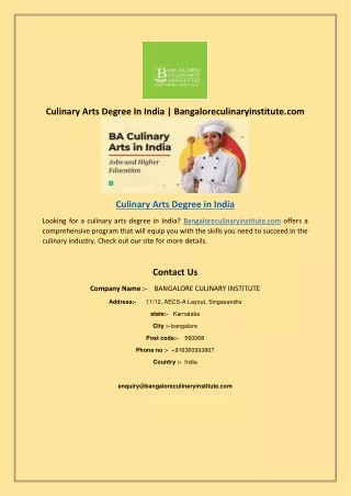 Culinary Arts Degree In India | Bangaloreculinaryinstitute.com