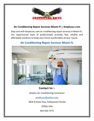 Air Conditioning Repair Services Miami Fl