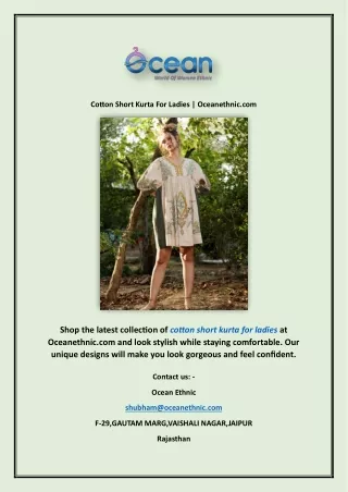 Cotton Short Kurta For Ladies | Oceanethnic.com