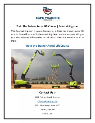Train The Trainer Aerial Lift Course