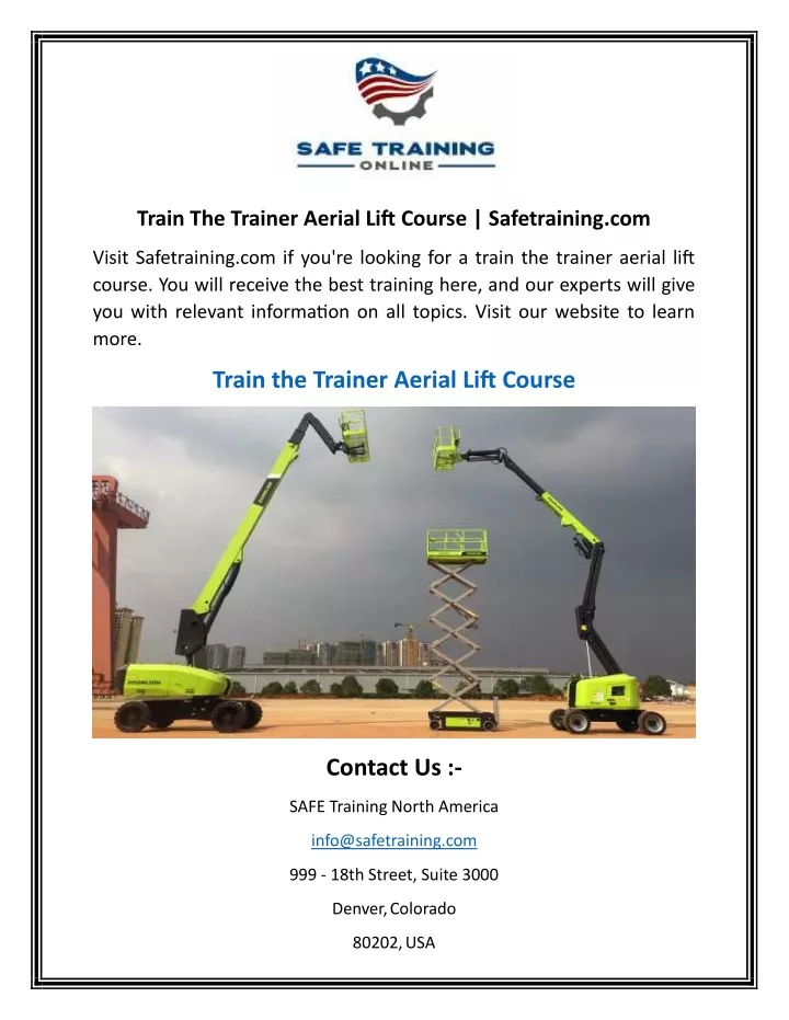 train the trainer aerial lift course safetraining