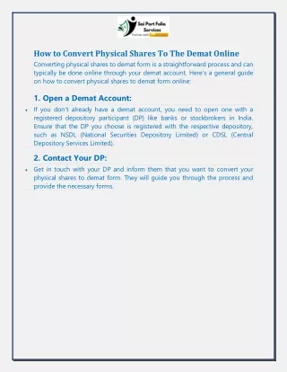 How to Convert Physical Shares To The Demat Online