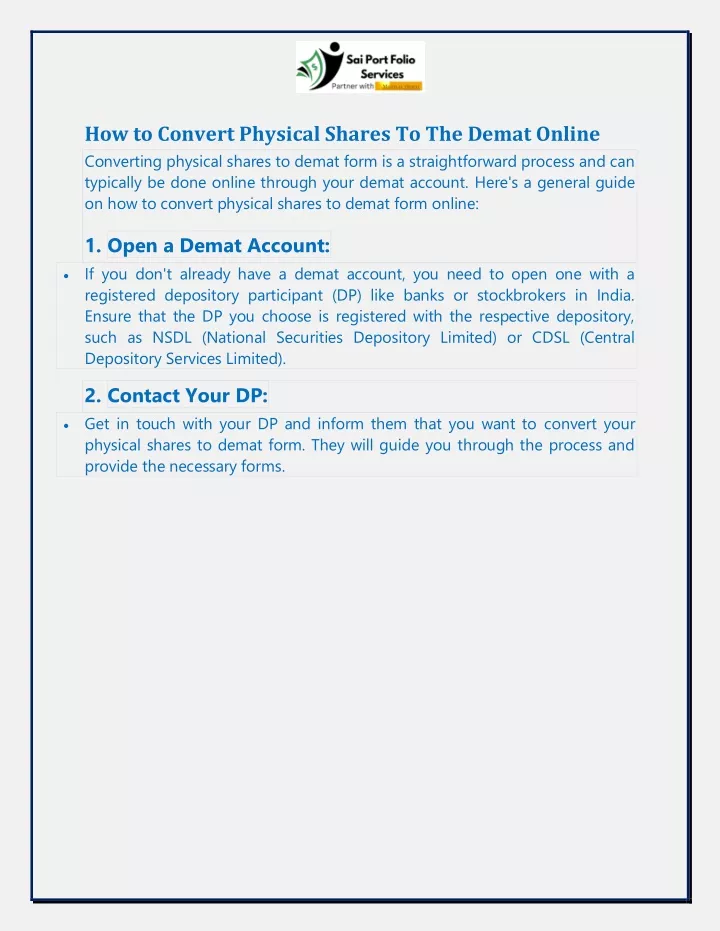 how to convert physical shares to the demat