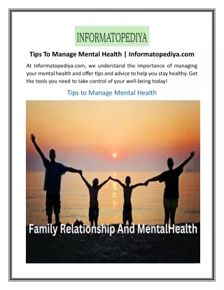 Tips To Manage Mental Health  Informatopediya