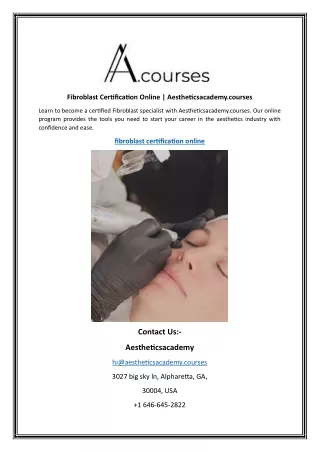 Fibroblast Certification Online  Aestheticsacademy.courses