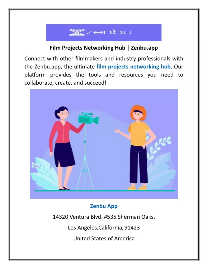 film projects networking hub zenbu app