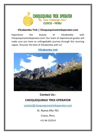 Vilcabamba Trek  Choquequiraotrekoperator.com