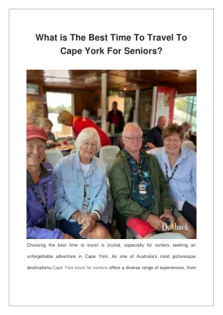 What is The Best Time To Travel To Cape York For Seniors?