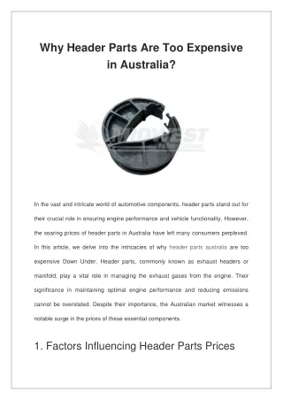 Why Header Parts Are Too Expensive in Australia?