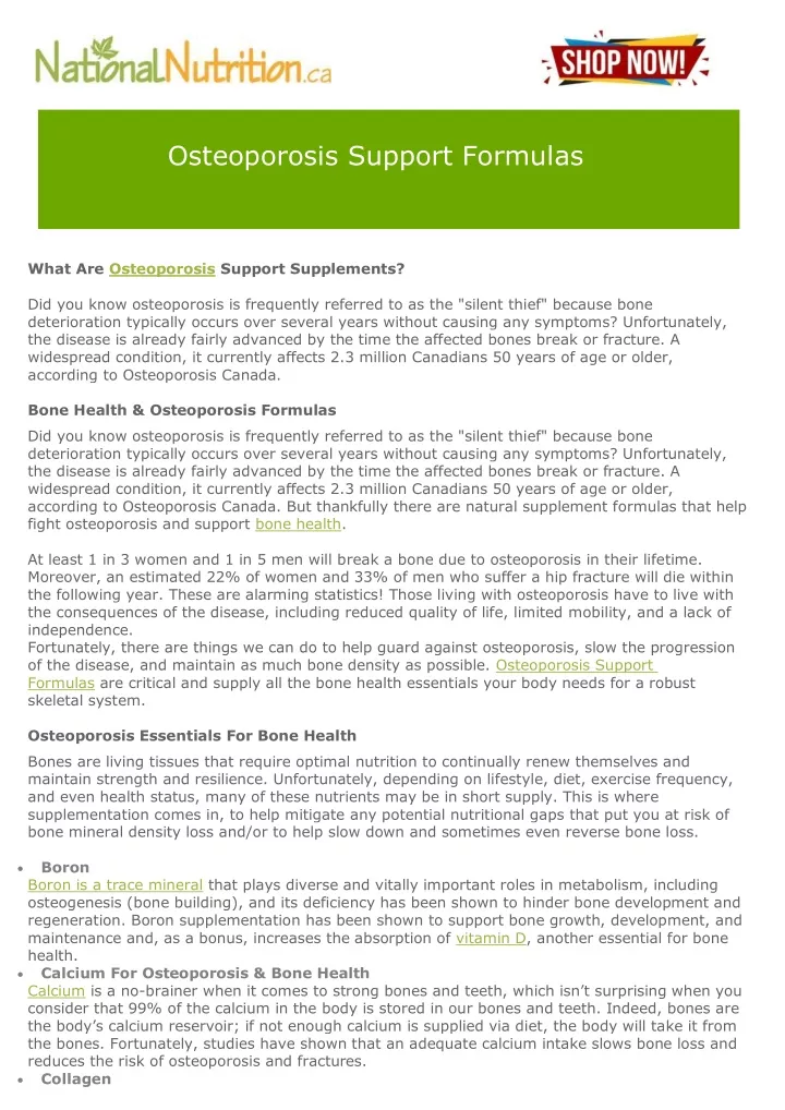 osteoporosis support formulas