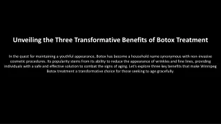 Unveiling the Three Transformative Benefits of Botox Treatment