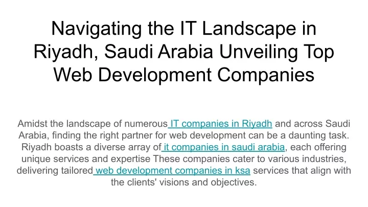 navigating the it landscape in riyadh saudi