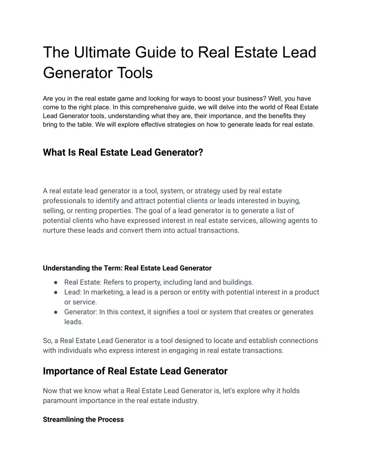 the ultimate guide to real estate lead generator