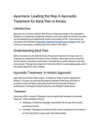 Ayurvedic treatment for back pain in Kerala