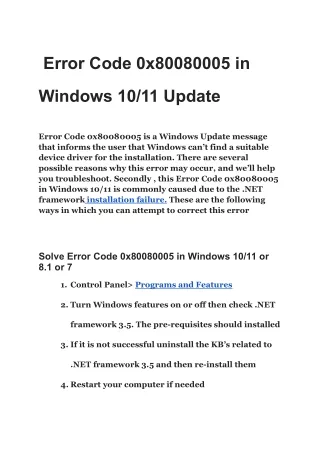 error code 0x80080005 in