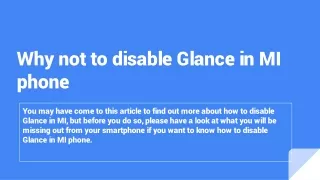 Why not to disable Glance in MI phone