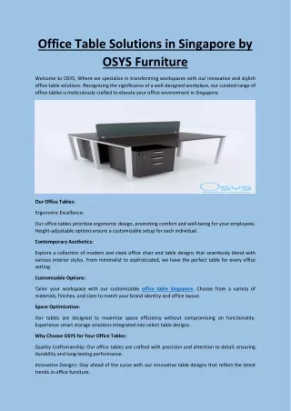 Office Table Solutions in Singapore by OSYS Furniture