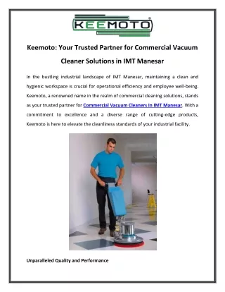 Keemoto Your Trusted Partner for Commercial Vacuum Cleaner Solutions in IMT Manesar