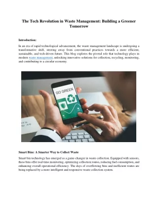 The Tech Revolution in Waste Management: Building a Greener Tomorrow