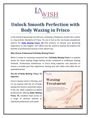 Unlock Smooth Perfection with Body Waxing in Frisco