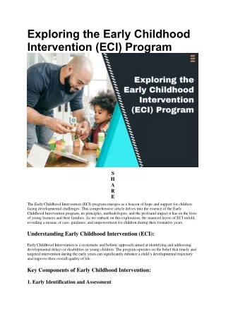 What Is the Early Childhood Intervention (ECI) Program?